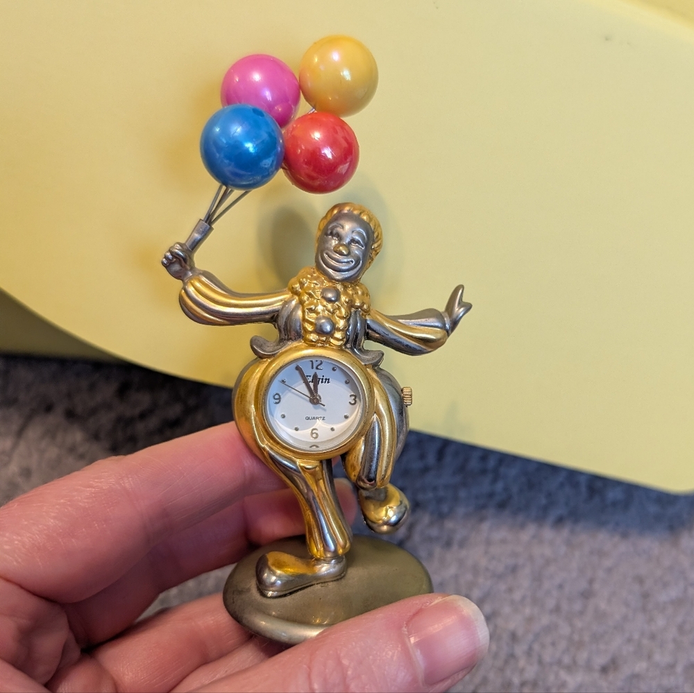 Case China Colorful Balloons Gold Silver Clown Balloon Clock Figurine